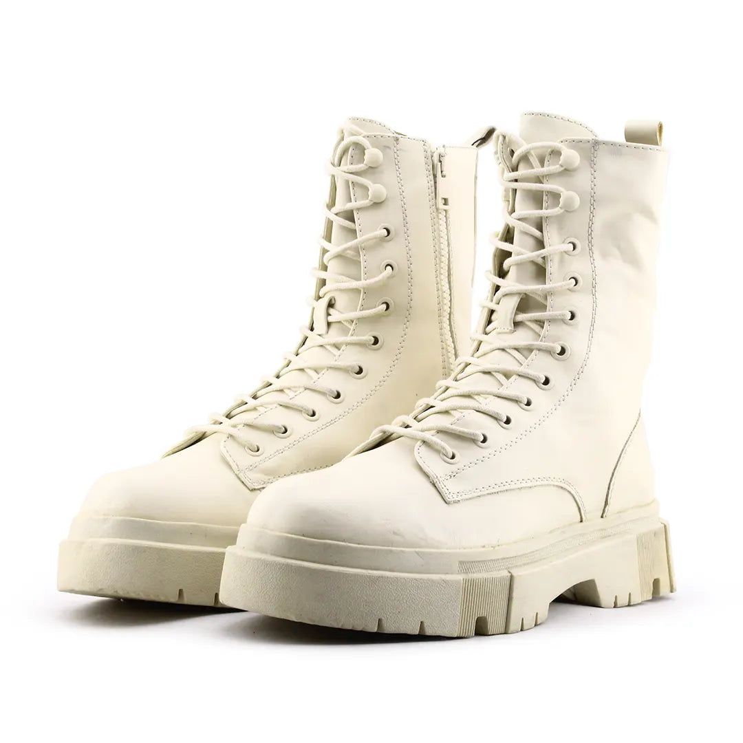 Bershka Zipper Lace Up Ankle Boot | 100% Authentic Leather