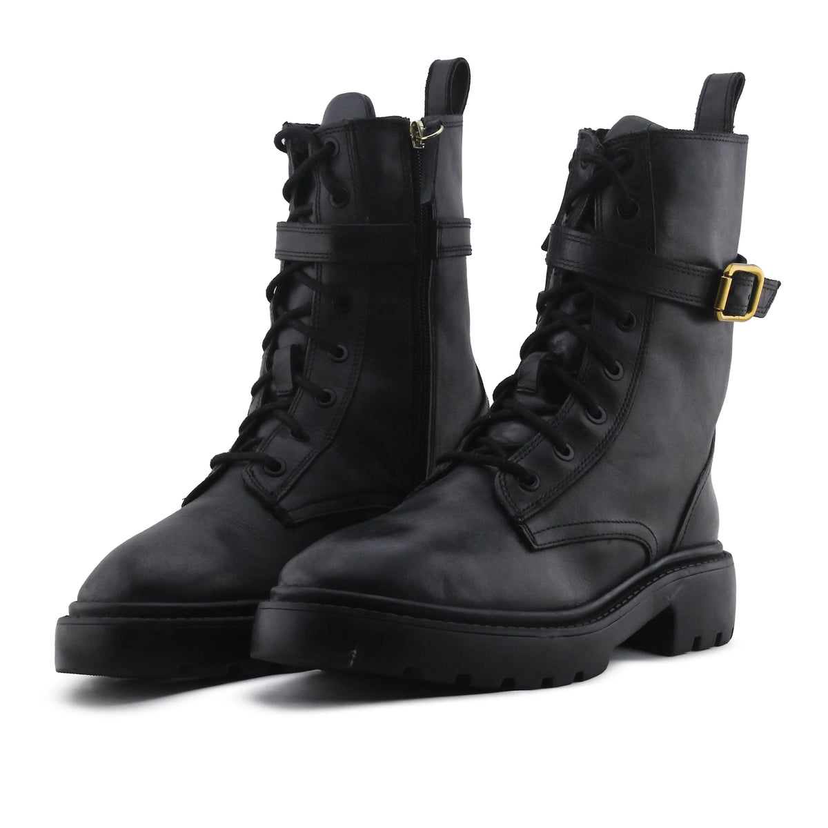 Zara Zipper Buckle Strap Lace Up Ankle Boot | 100% Authentic Leather