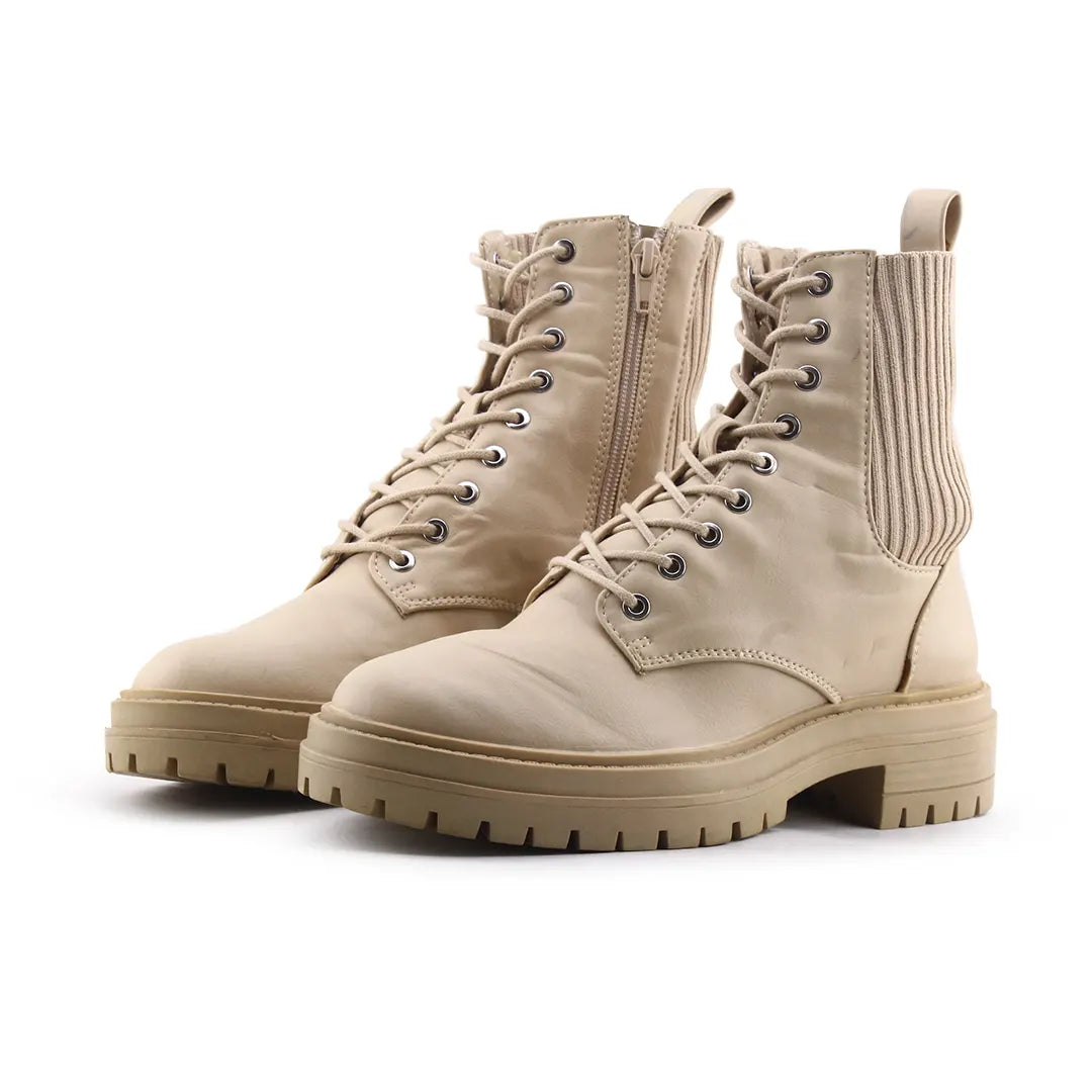 Lefties Zipper Stretchable Lace Up Ankle Boot | 100% Authentic Leather