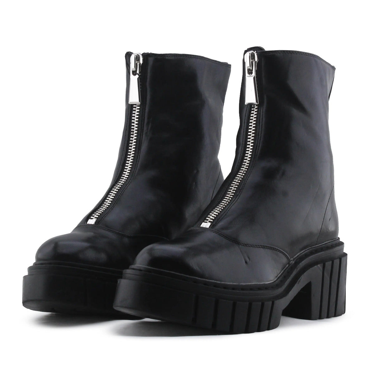 Stradivarius Zipper Block Ankle Boot | 100% Authentic Leather