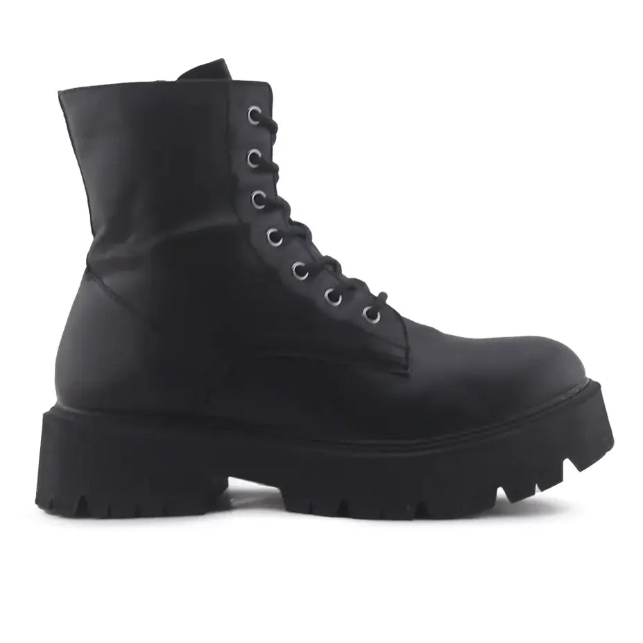 Bershka Zipper Lace Up Combat Ankle Boots (100% Authentic Leather)