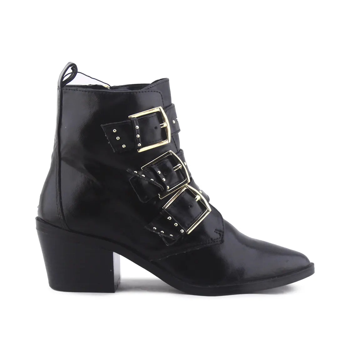 Stradivarius Zipper Buckle Strap Ankle Boot | 100% Authentic Leather