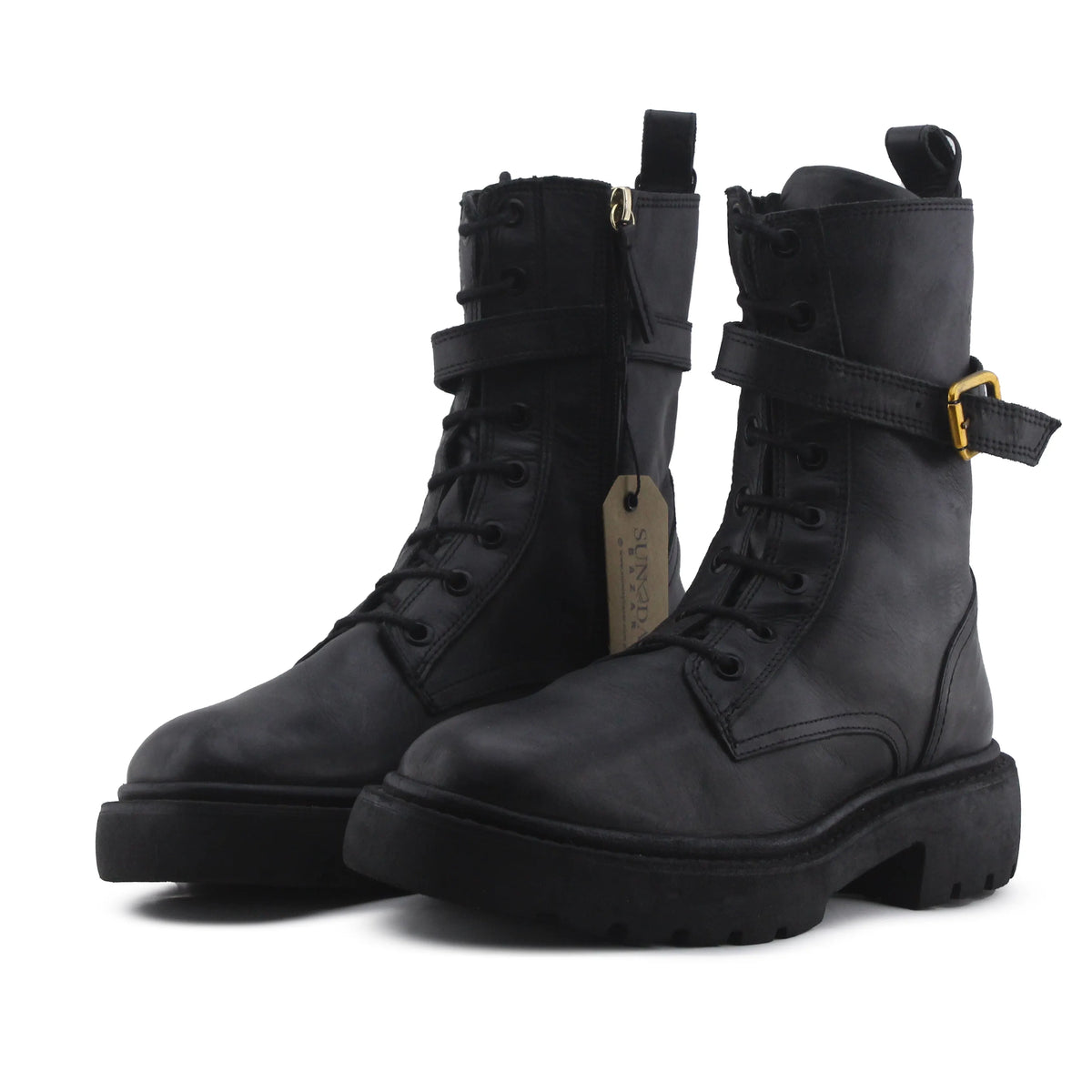 Zara Zipper Lace Up Buckle Strap Boot | 100% Authentic Leather