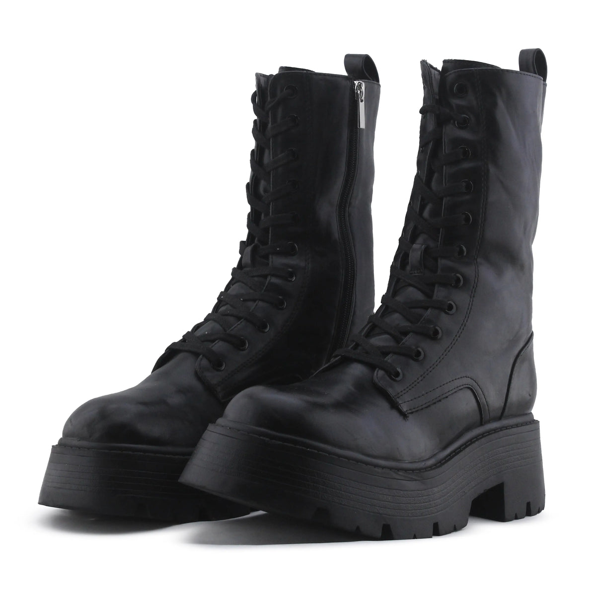 Pull & Bear Zipper Lace Up Ankle Boot | 100% Authentic Leather