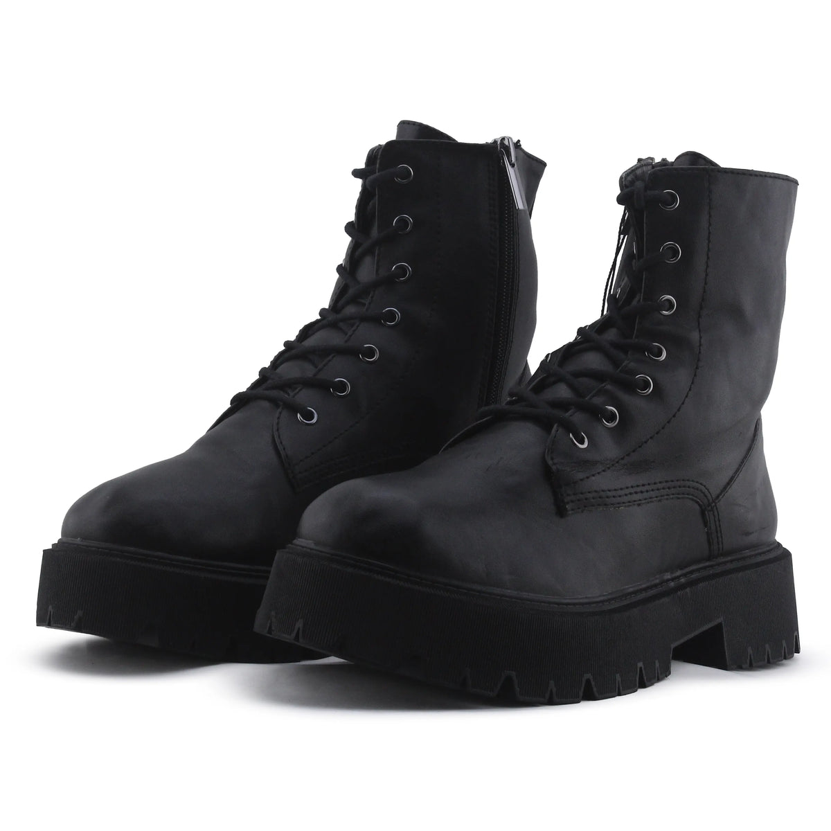 Bershka Zipper Lace Up Ankle Boot | 100% Authentic Leather