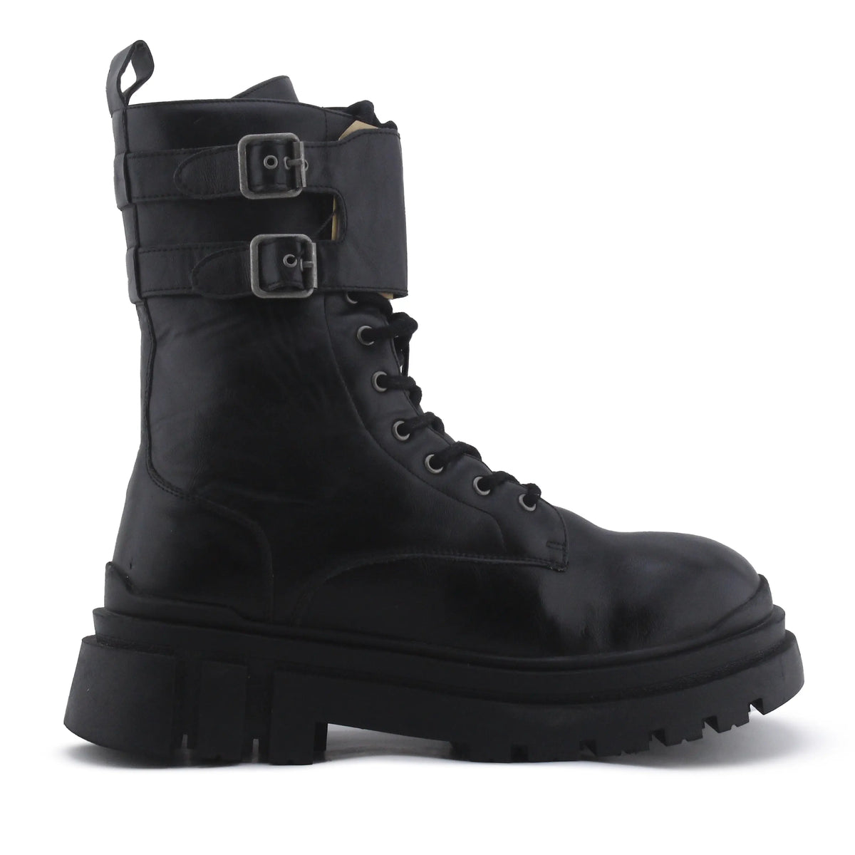 Bershka Zipper Buckle Strap Lace Up Ankle Boot | 100% Authentic Leather