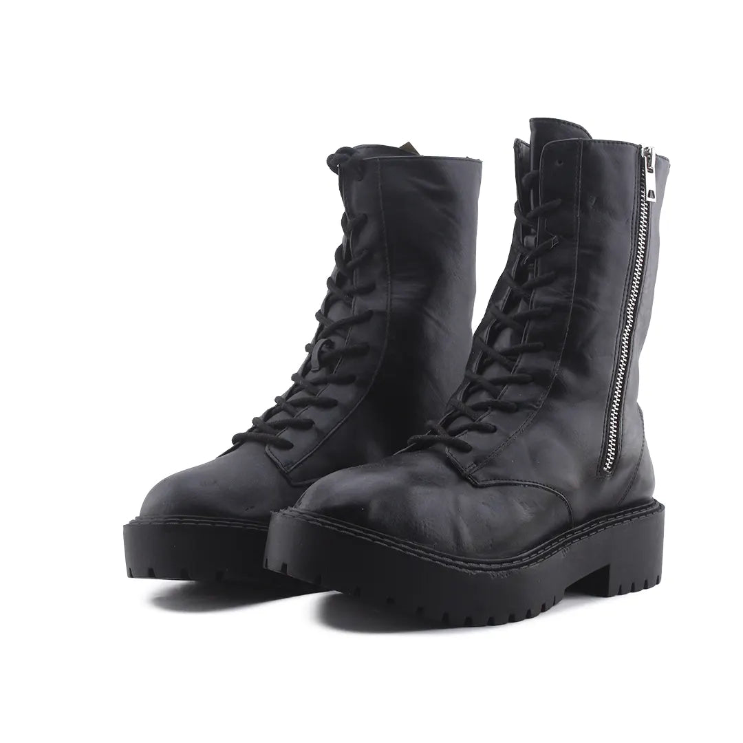 Bershka Zipper Lace Up Ankle Boot | 100% Authentic Leather