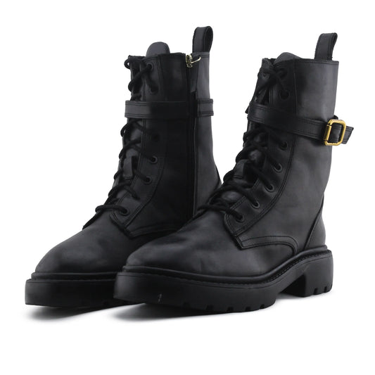 Zara Zipper Buckle Strap Lace Up Ankle Boot | 100% Authentic Leather