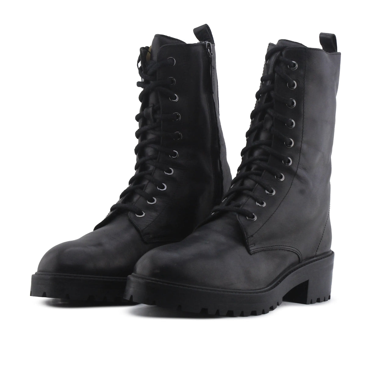 Massimo Dutti Zipper Lace Up Ankle Boot | 100% Authentic Leather
