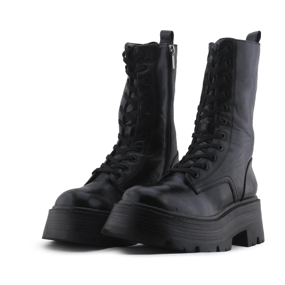 Pull & Bear Zipper Lace Up Ankle Boot | 100% Authentic Leather