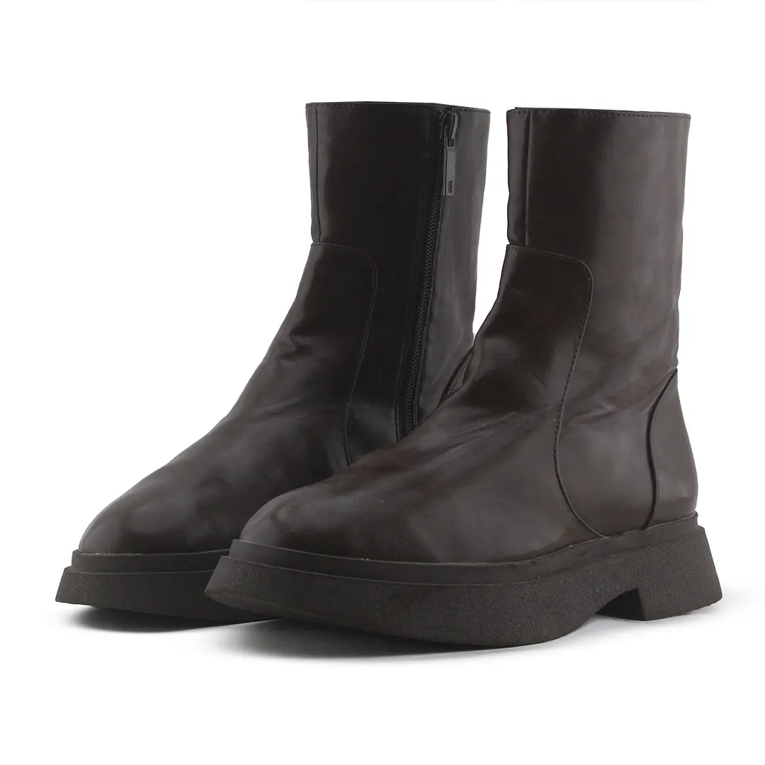 Zara Zipper Combat Ankle Boots | 100% Authentic Leather