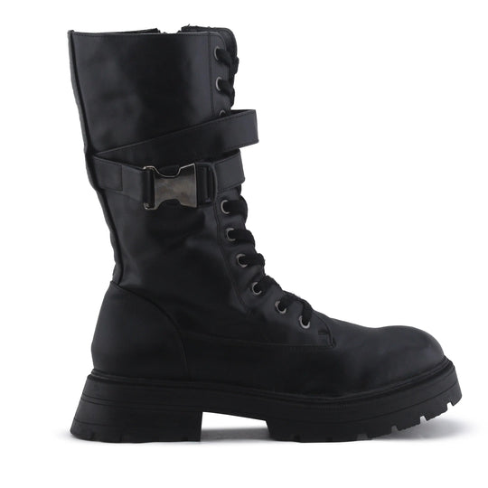 Bershka Zipper Lace Up Buckle Strap Ankle Boot | 100% Authentic Leather