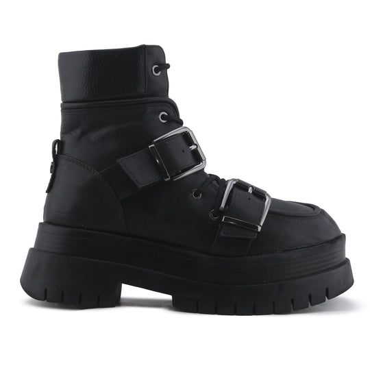 Bershka Zipper Buckle Strap Lace Up Ankle Boot | 100% Authentic Leather