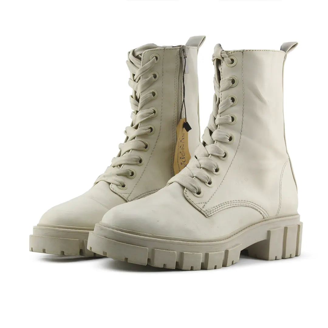 Stradivarius Zipper Laces Combat Ankle Boots |100% Authentic Leather